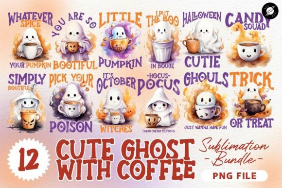 Download Cute Ghost with Coffee Halloween Designs - Halloween design Collection