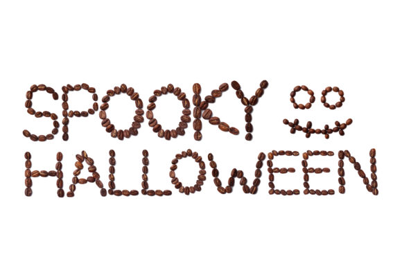 Download Spooky Halloween Quote and Scary Face Made with Coffee Beans - Spooky Collection