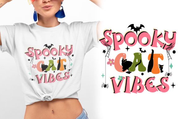 Download Retro Spooky Cat Vibes Typography Tshirt - Spooky Collection