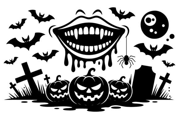 Download Spooky Halloween Scene with Vampire Mouth - Spooky Collection