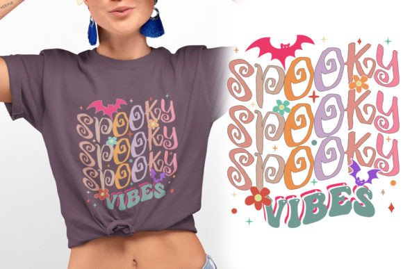 Download Retro Spooky Vibes Halloween Tee Design - Spooky Collection