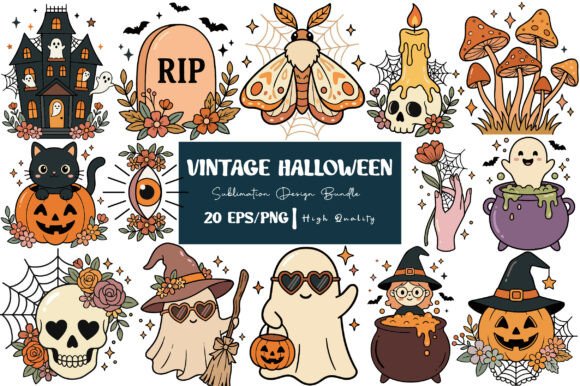 Download Retro Vintage Halloween EPS PNG Bundle - Halloween eps Collection